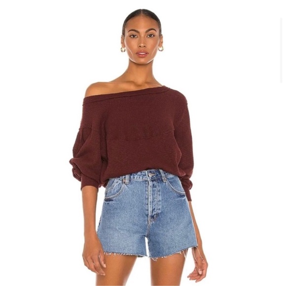 We The Free Off-the-Shoulder Burgundy Sweater Large - Picture 2 of 7